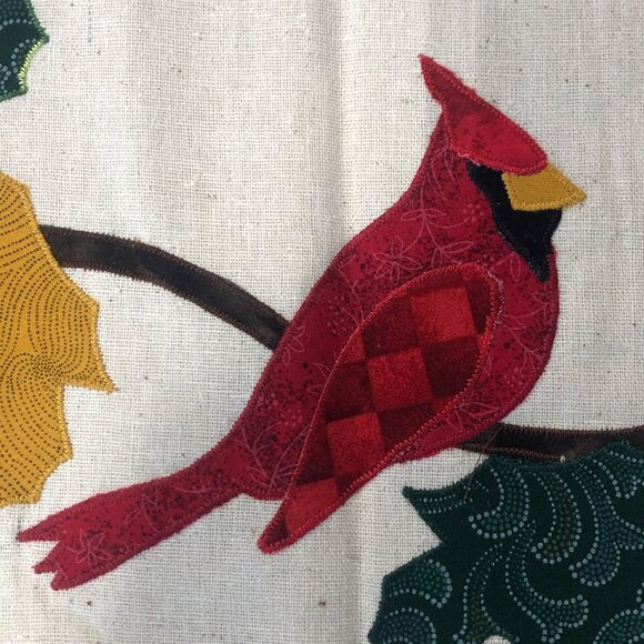 Handcrafted Fall Cardinal and Leaves Appliqued Table Runner Home Decor - Picture 2 of 6